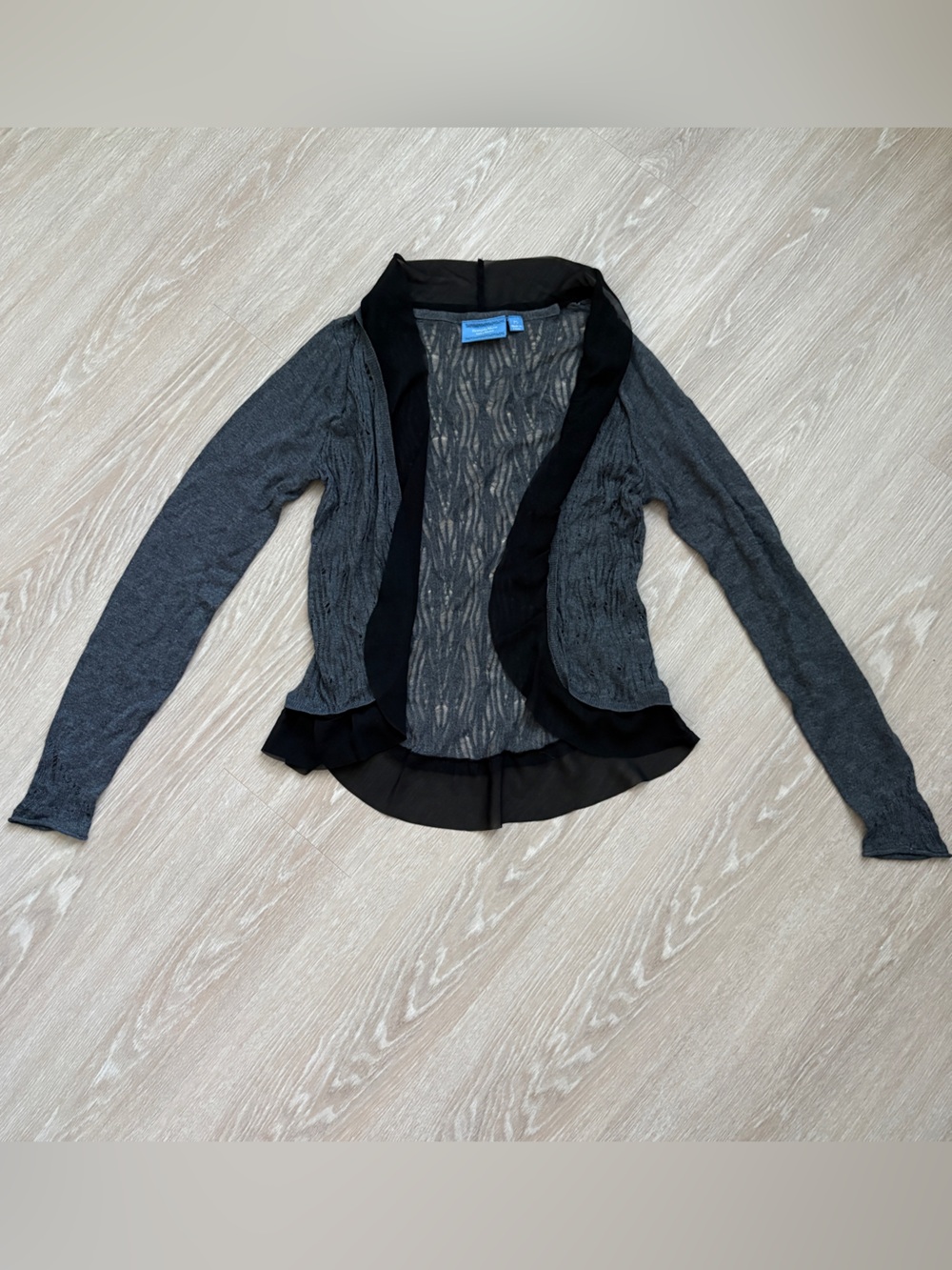 Simply Vera Vera Wang Black and Gray Sheer-Trim Open Cardigan